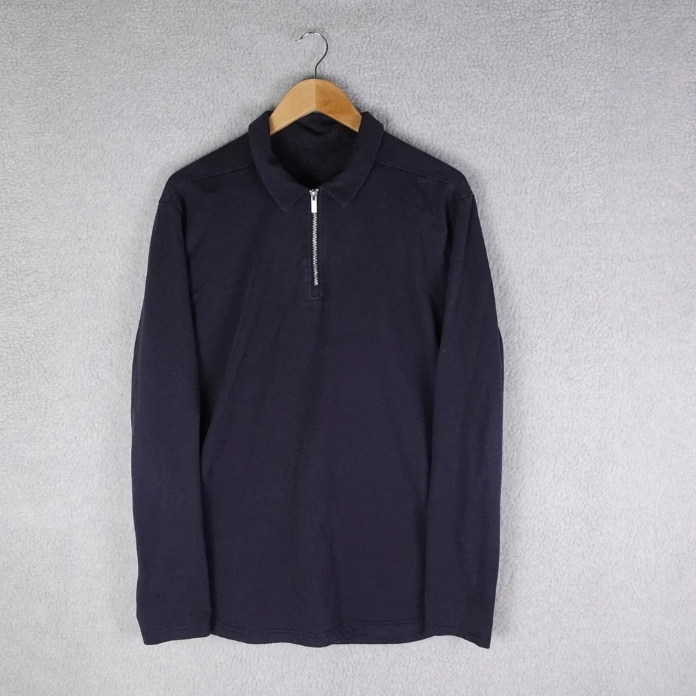 BYLT Premium Basics Mens Quarter Zip Long Sleeve Shirt Navy Blue Size Large
